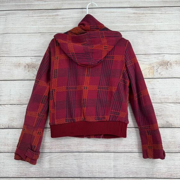 Hurley Quilt Lined Geometric Print Hooded Jacket Womens Small Red Orange Black - Picture 2 of 13